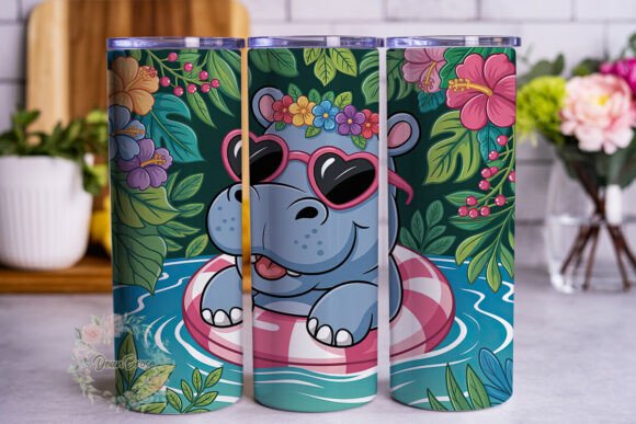 Cute Summer Hippo Floral 20oz Tumbler Design Review