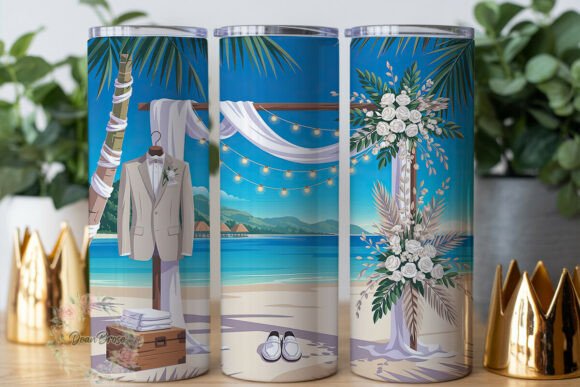 Tropical Beach Wedding Groom Tumbler Design Review